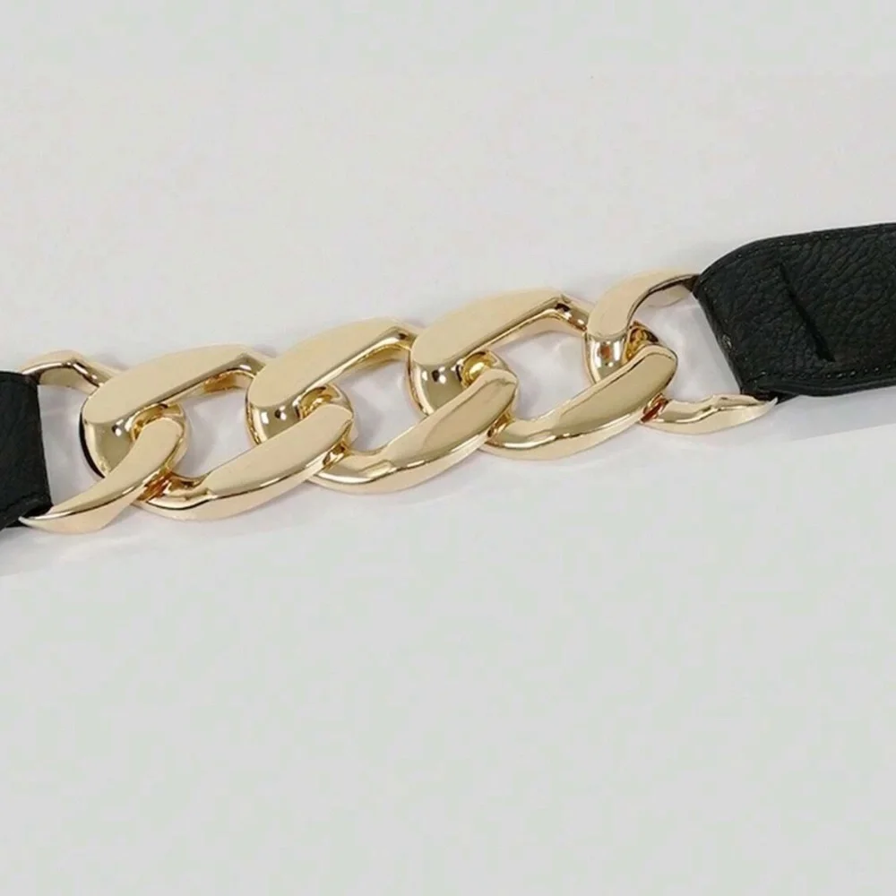 Luxe Vegan Leather Chain Snap Button Belt - Picture 3 of 4